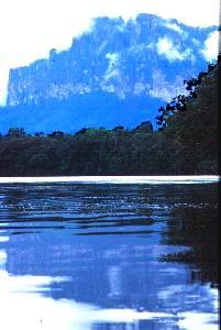 Auyan Tepuy in the evening light on the Carrao, close to the Churun